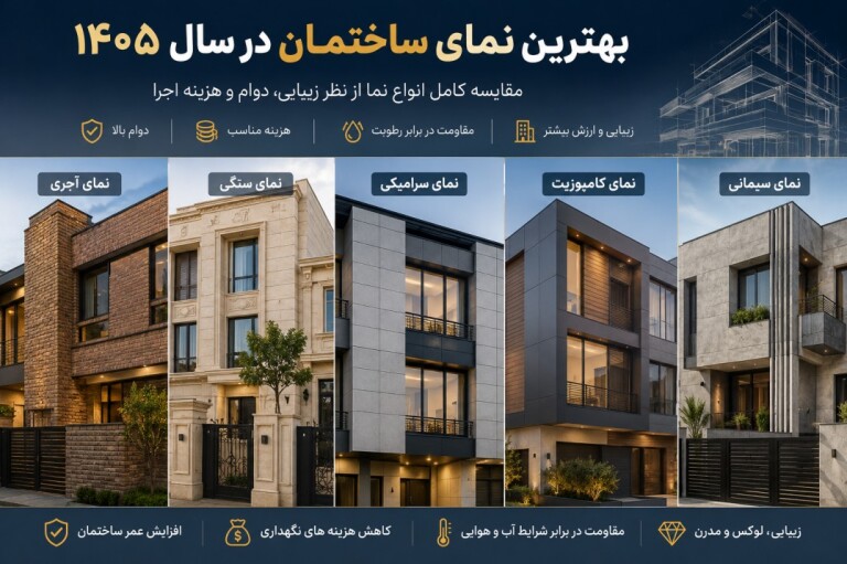بهترین نمای ساختمان در سال ۱۴۰۵ | مقایسه کامل انواع نما از نظر زیبایی، دوام و هزینه
