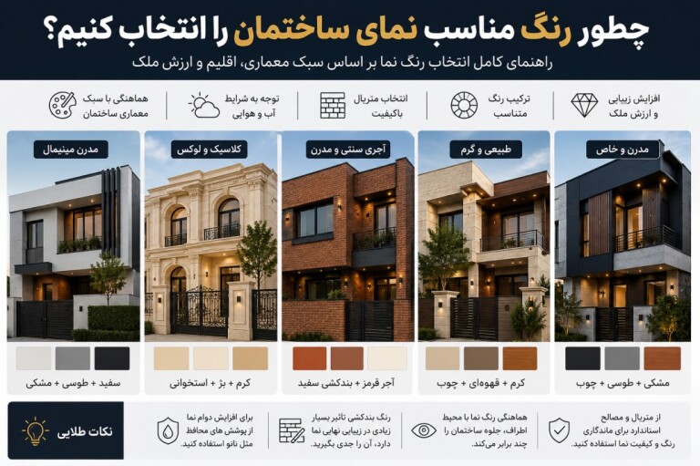 چطور رنگ مناسب نمای ساختمان را انتخاب کنیم؟ راهنمای کامل انتخاب رنگ نما